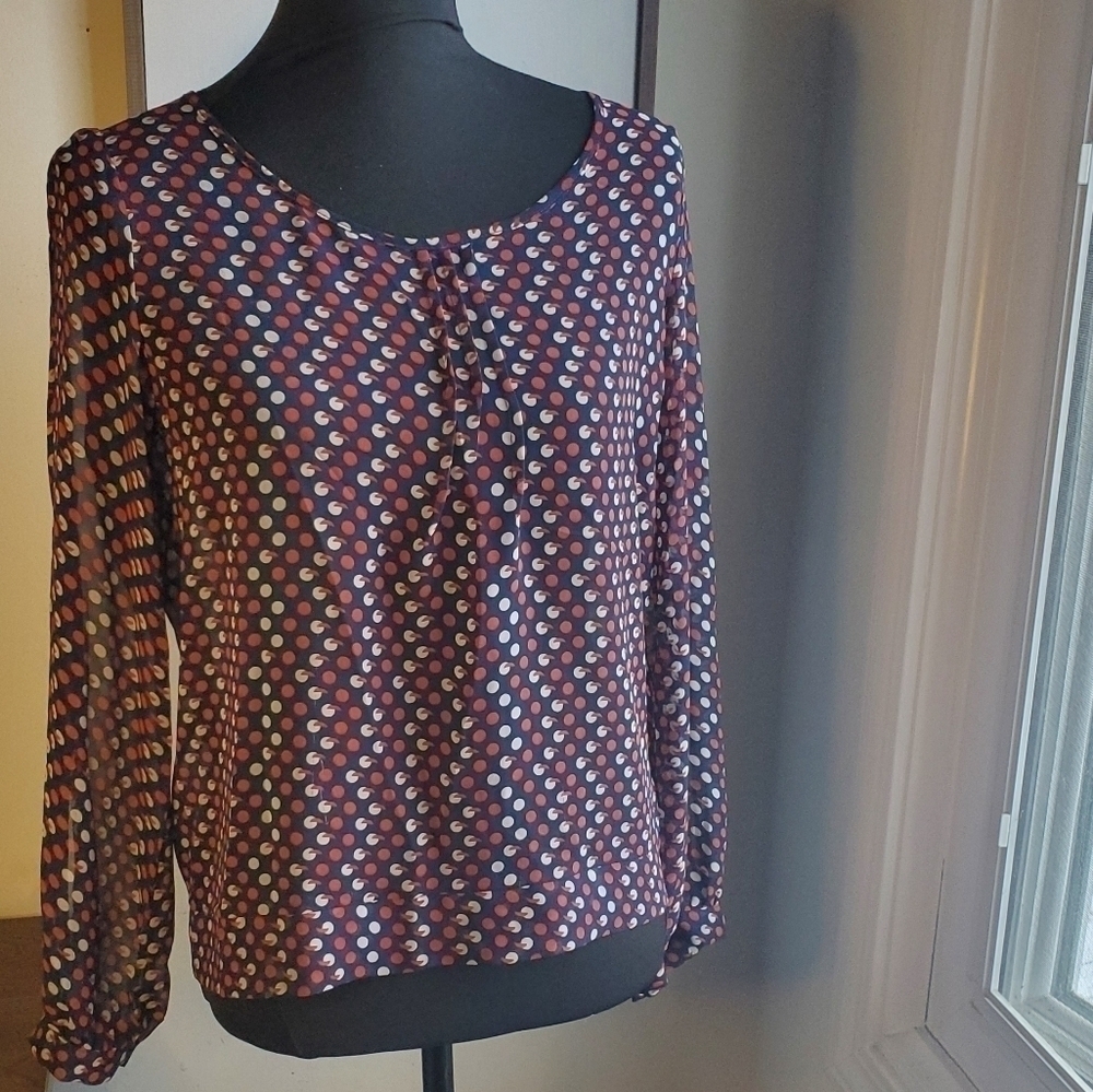 Umgee Small Red Floral Open Back Blouse Boho Long Sleeve